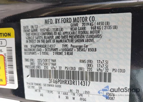 2013 Ford Fusion Se from USA, damaged, VIN 3FA6P0HRXDR114317